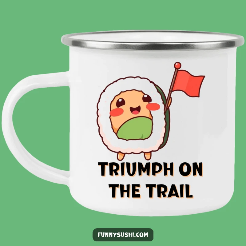 Funny Sushi Nigiri Flag Wave Camping Mug: Celebrate Outdoors with Style