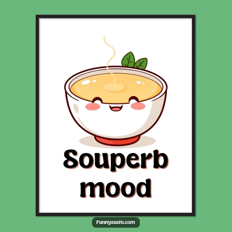 Funny Miso Soup Art Poster - Cheerful Happy Face Decor