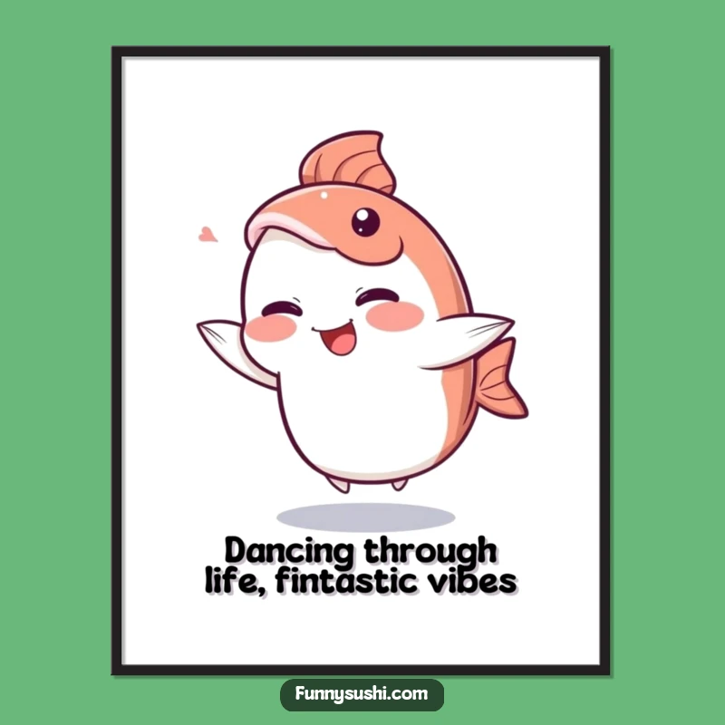 Funny Free Printable Wall Art: Giggling Sashimi Dancer, Downloadable Cute Seafood Decor for Lively Spaces