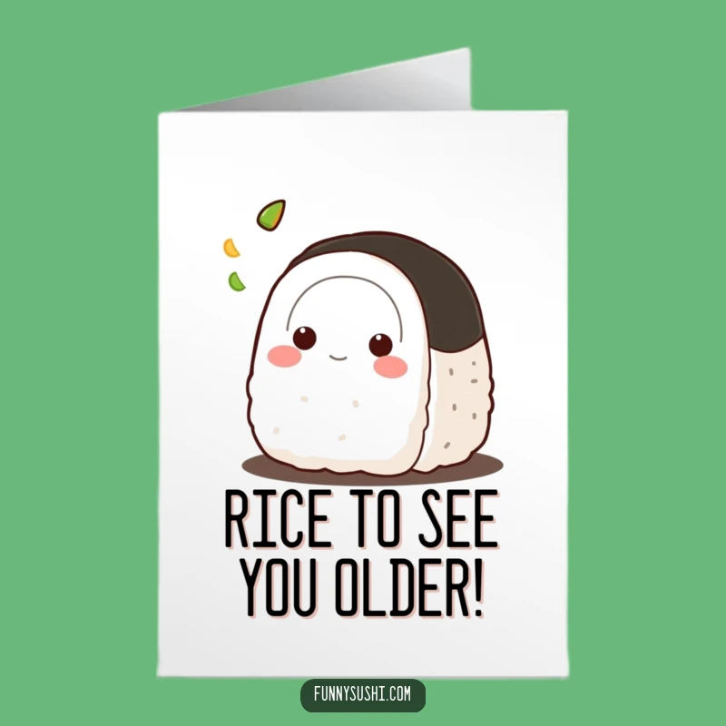 Free Printable Birthday Card: Playful Onigiri Wasabi Toss Funny Downloadable Gift