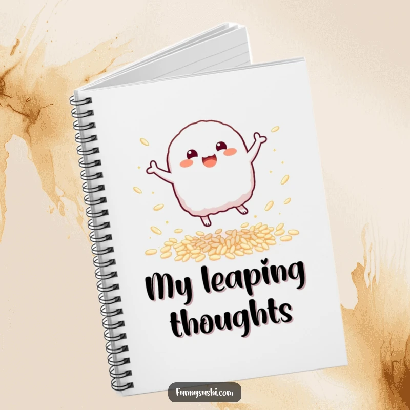 Funny Nigiri Notebook: A bouncy nigiri sushi character leaps with delight, inspiring happy notes and creativity.