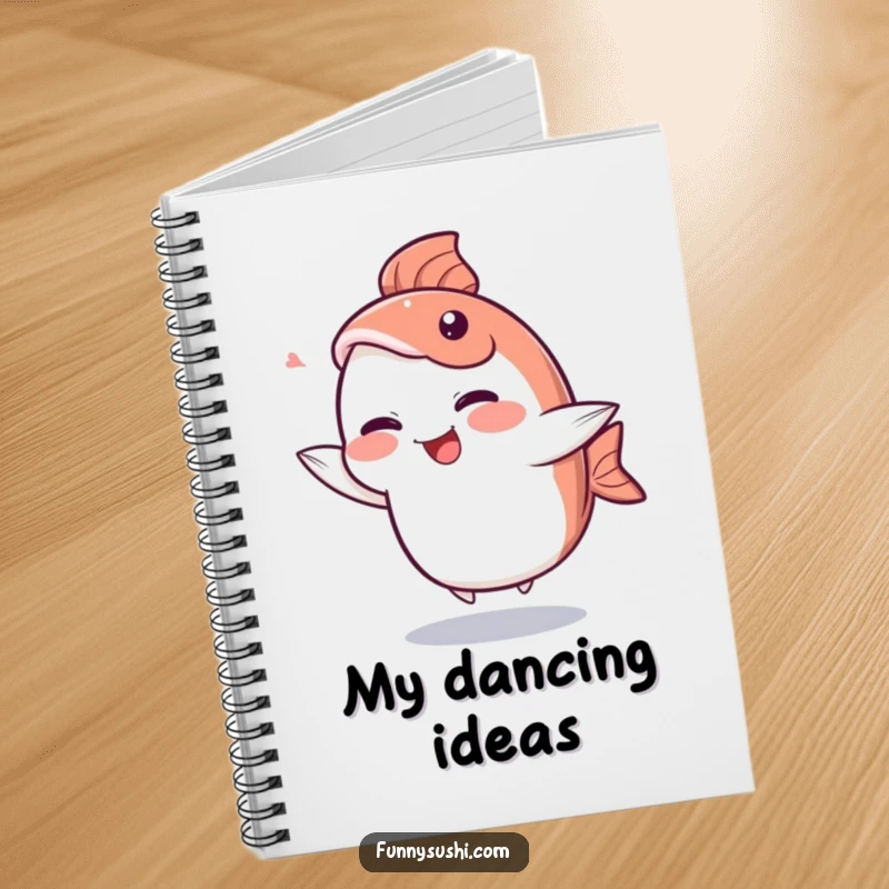 Funny Sashimi Notebook: A giggling sashimi slice character dances with its tail fin, inspiring funny notes and creativity.