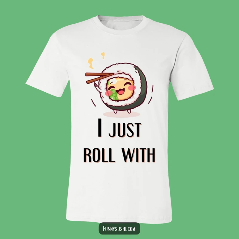 Funny Maki Roll T-Shirt: Playful Sushi Character Spinning Chopsticks Tee